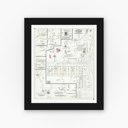 Old map wall art mockup — black gallery frame with white mat — Sanborn Fire Insurance Map from Bessemer, Gogebic County, Michigan (1917), Sheet #0009