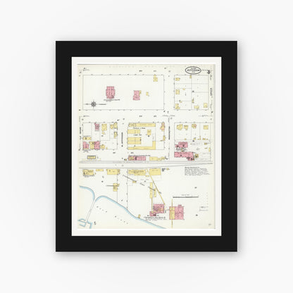 Old map wall art mockup — black gallery frame with white mat — Sanborn Fire Insurance Map from Jefferson, Jefferson County, Wisconsin (1909), Sheet #0004