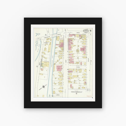 Old map wall art mockup — black gallery frame with white mat — Sanborn Fire Insurance Map from Waterloo, Seneca County, New York (1911), Sheet #0008