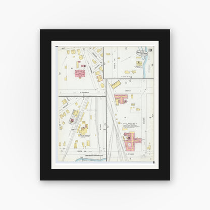 Old map wall art mockup — black gallery frame with white mat — Sanborn Fire Insurance Map from Battle Creek, Calhoun County, Michigan (1899), Sheet #0019
