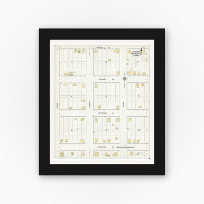 Old map wall art mockup — black gallery frame with white mat — Sanborn Fire Insurance Map from Newcastle, Young County, Texas (1921), Sheet #0004