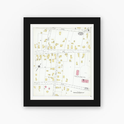 Old map wall art mockup — black gallery frame with white mat — Sanborn Fire Insurance Map from Hyannis, Barnstable County, Massachusetts (1919), Sheet #0004