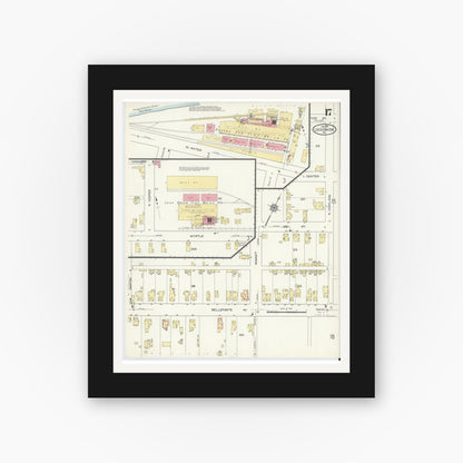 Old map wall art mockup — black gallery frame with white mat — Sanborn Fire Insurance Map from Lock Haven, Clinton County, Pennsylvania (1914), Sheet #0017