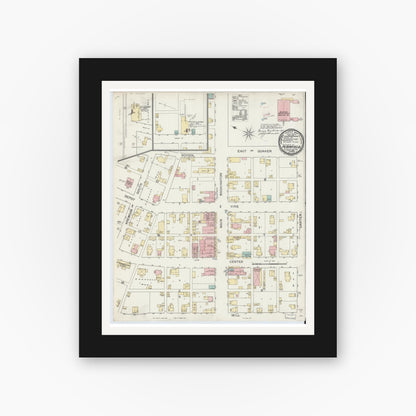Old map wall art mockup — black gallery frame with white mat — Sanborn Fire Insurance Map from Plainfield, Hendricks County, Indiana (1893), Sheet #0001