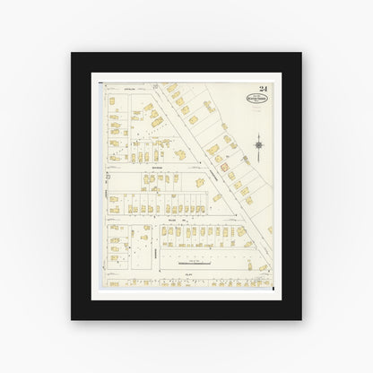 Old map wall art mockup — black gallery frame with white mat — Sanborn Fire Insurance Map from Benton Harbor, Berrien County, Michigan (1911), Sheet #0024