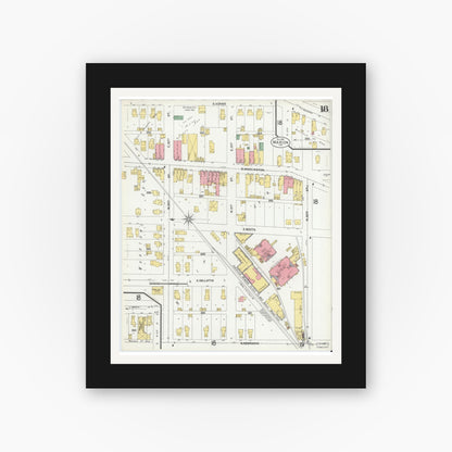 Old map wall art mockup — black gallery frame with white mat — Sanborn Fire Insurance Map from Marion, Grant County, Indiana (1901), Sheet #0018