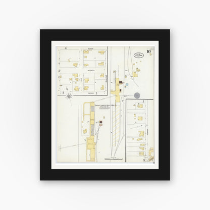 Old map wall art mockup — black gallery frame with white mat — Sanborn Fire Insurance Map from Live Oak, Suwanee County, Florida (1906), Sheet #0010