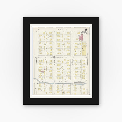 Old map wall art mockup — black gallery frame with white mat — Sanborn Fire Insurance Map from Champaign, Champaign County, Illinois (1915), Sheet #0015