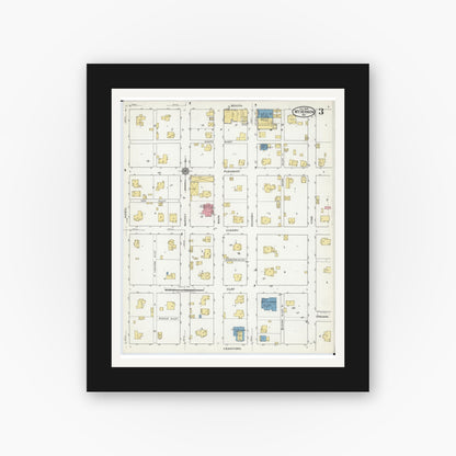 Old map wall art mockup — black gallery frame with white mat — Sanborn Fire Insurance Map from Mount Vernon, Lawrence County, Missouri (1918), Sheet #0003