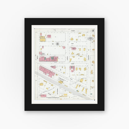 Old map wall art mockup — black gallery frame with white mat — Sanborn Fire Insurance Map from Chenoa, McLean County, Illinois (1901), Sheet #0003