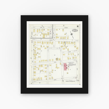 Old map wall art mockup — black gallery frame with white mat — Sanborn Fire Insurance Map from Attleboro, Bristol County, Massachusetts (1911), Sheet #0016