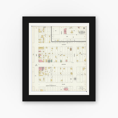 Old map wall art mockup — black gallery frame with white mat — Sanborn Fire Insurance Map from Belle Plaine, Scott County, Minnesota (1900), Sheet #0003