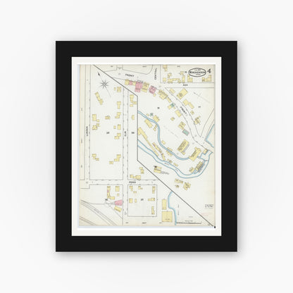Old map wall art mockup — black gallery frame with white mat — Sanborn Fire Insurance Map from Winchendon, Worcester County, Massachusetts (1892), Sheet #0004