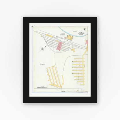 Old map wall art mockup — black gallery frame with white mat — Sanborn Fire Insurance Map from Cadillac, Wexford County, Michigan (1906), Sheet #0013
