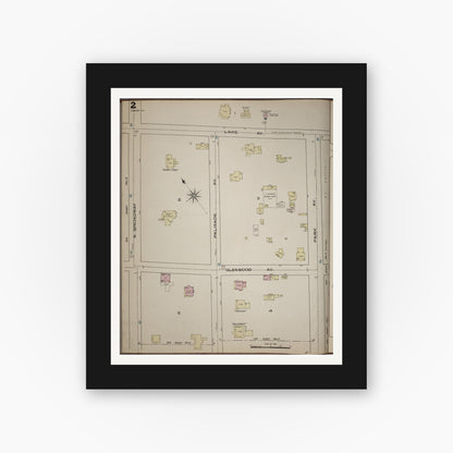 Old map wall art mockup — black gallery frame with white mat — Sanborn Fire Insurance Map from Yonkers, Westchester County, New York (1886), Sheet #0002