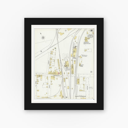 Old map wall art mockup — black gallery frame with white mat — Sanborn Fire Insurance Map from Suffolk, Independent Cities, Virginia (1898), Sheet #0018