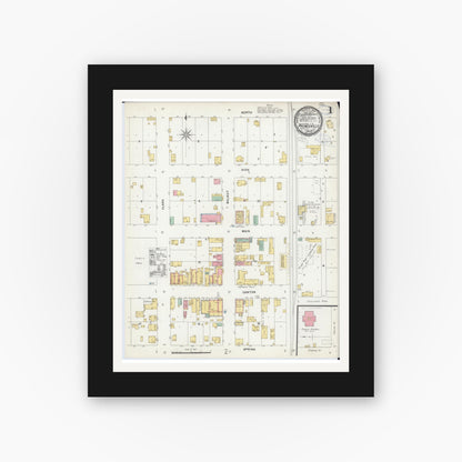 Old map wall art mockup — black gallery frame with white mat — Sanborn Fire Insurance Map from Princeville, Peoria County, Illinois (1898) - Complete Map Set