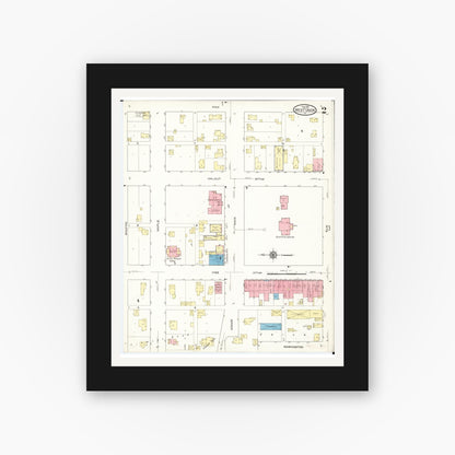 Old map wall art mockup — black gallery frame with white mat — Sanborn Fire Insurance Map from West Union, Fayette County, Iowa (1913), Sheet #0002