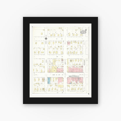 Old map wall art mockup — black gallery frame with white mat — Sanborn Fire Insurance Map from Griswold, Cass County, Iowa (1914), Sheet #0002