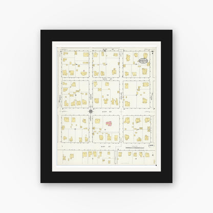 Old map wall art mockup — black gallery frame with white mat — Sanborn Fire Insurance Map from Bonham, Fannin County, Texas (1917), Sheet #0007