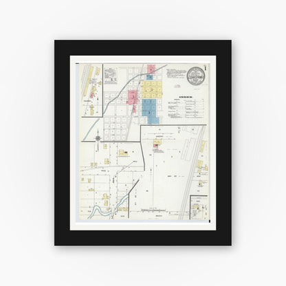 Old map wall art mockup — black gallery frame with white mat — Sanborn Fire Insurance Map from Cedar Springs, Kent County, Michigan (1910) - Complete Map Set