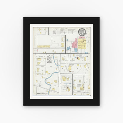 Old map wall art mockup — black gallery frame with white mat — Sanborn Fire Insurance Map from Sulphur Springs, Hopkins County, Texas (1893) - Complete Map Set