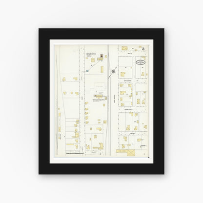 Old map wall art mockup — black gallery frame with white mat — Sanborn Fire Insurance Map from Eagle Lake, Colorado County, Texas (1912), Sheet #0003