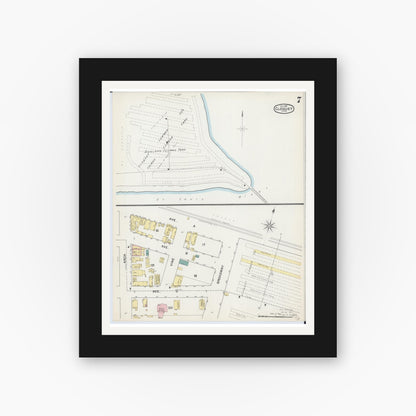 Old map wall art mockup — black gallery frame with white mat — Sanborn Fire Insurance Map from Cloquet, Carlton County, Minnesota (1892), Sheet #0007
