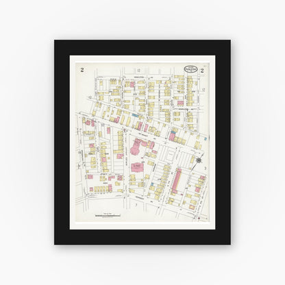 Old map wall art mockup — black gallery frame with white mat — Sanborn Fire Insurance Map from Duquesne, Allegheny County, Pennsylvania (1925), Sheet #0002