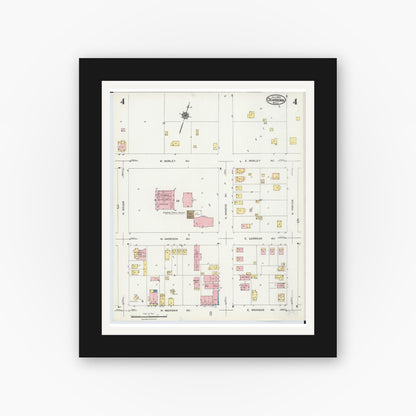 Old map wall art mockup — black gallery frame with white mat — Sanborn Fire Insurance Map from Dearborn, Wayne County, Michigan (1924), Sheet #0004