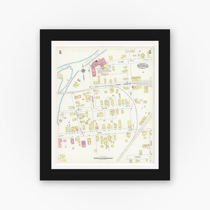 Old map wall art mockup — black gallery frame with white mat — Sanborn Fire Insurance Map from Fort Edward, Washington County, New York (1924), Sheet #0005