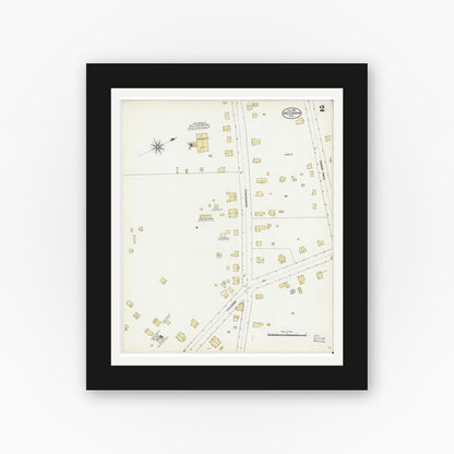 Old map wall art mockup — black gallery frame with white mat — Sanborn Fire Insurance Map from Needham, Norfolk County, Massachusetts (1906), Sheet #0002