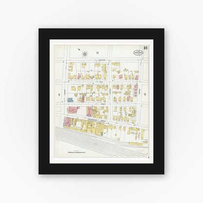 Old map wall art mockup — black gallery frame with white mat — Sanborn Fire Insurance Map from Port Jervis, Orange County, New York (1900), Sheet #0013