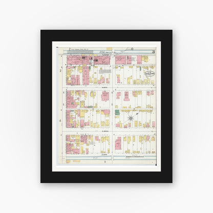 Old map wall art mockup — black gallery frame with white mat — Sanborn Fire Insurance Map from Middletown, Butler County, Ohio (1901), Sheet #0003
