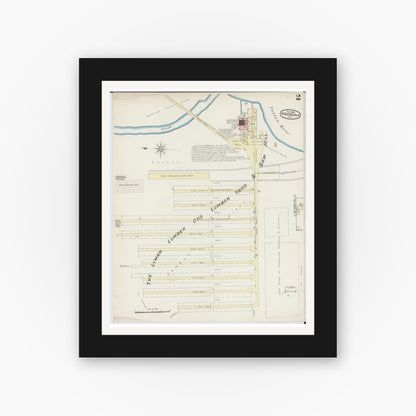 Old map wall art mockup — black gallery frame with white mat — Sanborn Fire Insurance Map from Necedah, Juneau County, Wisconsin (1885), Sheet #0002