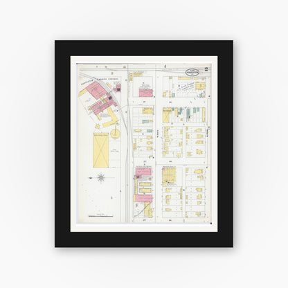 Old map wall art mockup — black gallery frame with white mat — Sanborn Fire Insurance Map from Hoopeston, Vermilion County, Illinois (1899), Sheet #0002