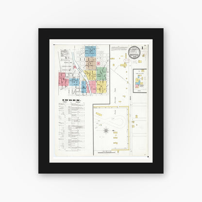Old map wall art mockup — black gallery frame with white mat — Sanborn Fire Insurance Map from Independence, Buchanan County, Iowa (1899) â€” Complete Set