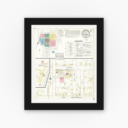 Old map wall art mockup — black gallery frame with white mat — Sanborn Fire Insurance Map from Toledo, Tama County, Iowa (1915) â€” Complete Set