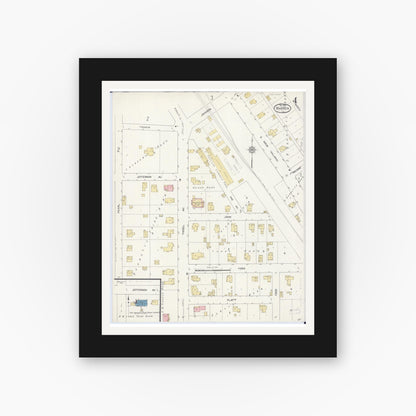Old map wall art mockup — black gallery frame with white mat — Sanborn Fire Insurance Map from Warren, Jo Daviess County, Illinois (1912), Sheet #0004