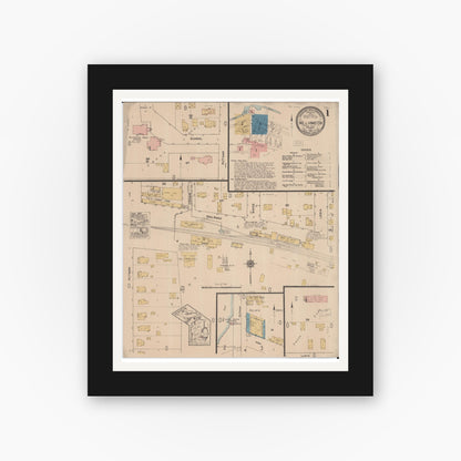 Old map wall art mockup — black gallery frame with white mat — Sanborn Fire Insurance Map from Williamston, Ingham County, Michigan (1922) - Complete Map Set