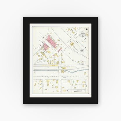Old map wall art mockup — black gallery frame with white mat — Sanborn Fire Insurance Map from Braidwood, Will County, Illinois (1898), Sheet #0002