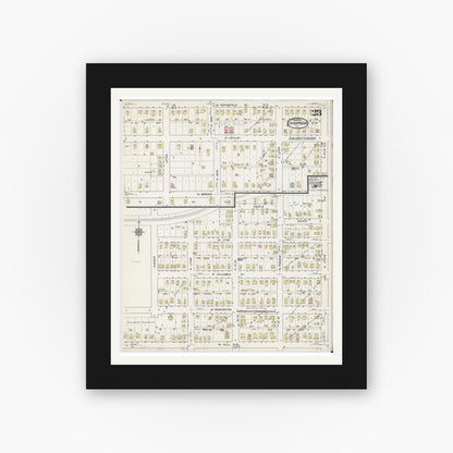 Old map wall art mockup — black gallery frame with white mat — Sanborn Fire Insurance Map from Champaign, Champaign County, Illinois (1915), Sheet #0023