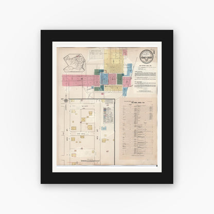 Old map wall art mockup — black gallery frame with white mat — Sanborn Fire Insurance Map from Honey Grove, Fannin County, Texas (1943) - Complete Map Set