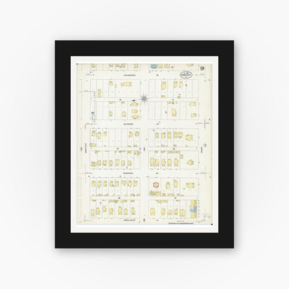 Old map wall art mockup — black gallery frame with white mat — Sanborn Fire Insurance Map from Kankakee, Kankakee County, Illinois (1907), Sheet #0009