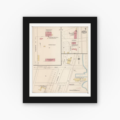 Old map wall art mockup — black gallery frame with white mat — Sanborn Fire Insurance Map from Trenton, Wayne County, Michigan (1922), Sheet #0007