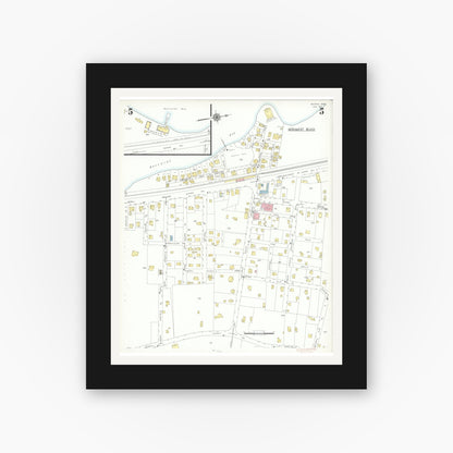 Old map wall art mockup — black gallery frame with white mat — Sanborn Fire Insurance Map from Bourne, Barnstable County, Massachusetts (1941), Sheet #0005