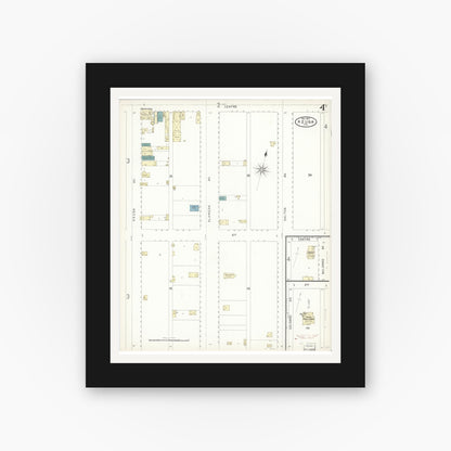 Old map wall art mockup — black gallery frame with white mat — Sanborn Fire Insurance Map from Azusa, Los Angeles County, California (1897), Sheet #0004