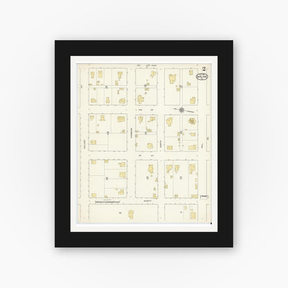 Old map wall art mockup — black gallery frame with white mat — Sanborn Fire Insurance Map from Garland, Dallas County, Texas (1915), Sheet #0002