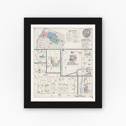 Old map wall art mockup — black gallery frame with white mat — Sanborn Fire Insurance Map from Warsaw, Hancock County, Illinois (1890) - Complete Map Set