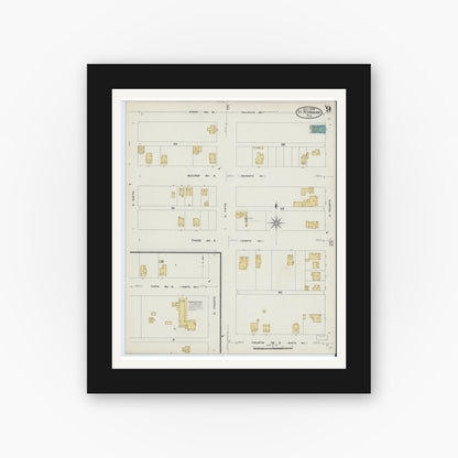 Old map wall art mockup — black gallery frame with white mat — Sanborn Fire Insurance Map from Saint Petersburg, Pinellas County, Florida (1908), Sheet #0009